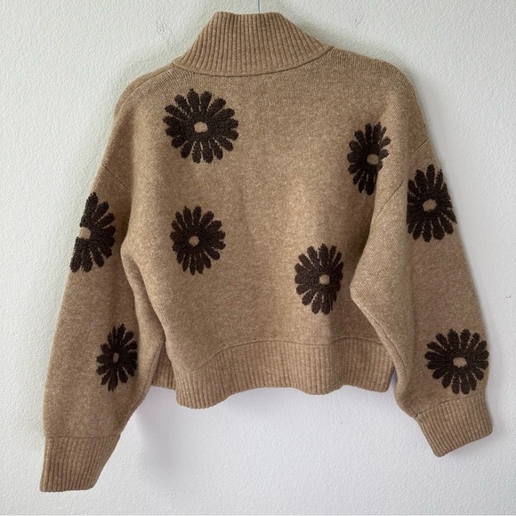 Sandro Silas Wool-Blend Floral Zip-Up Trucker-Style Knit Sweater SZ 3, L - Picture 7 of 8